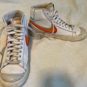 Nike White High-Tops with Orange and Green Swoosh
